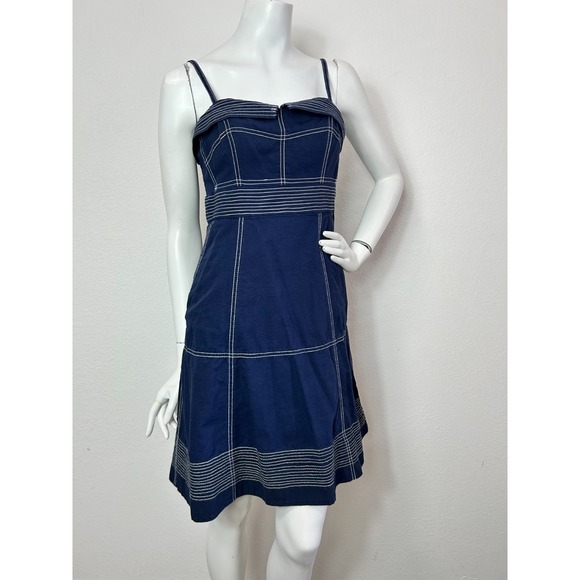 Anthropologie Maeve Dress Size 10 Blue Nautical Sleeveless Fit Flare Pockets - Picture 2 of 12